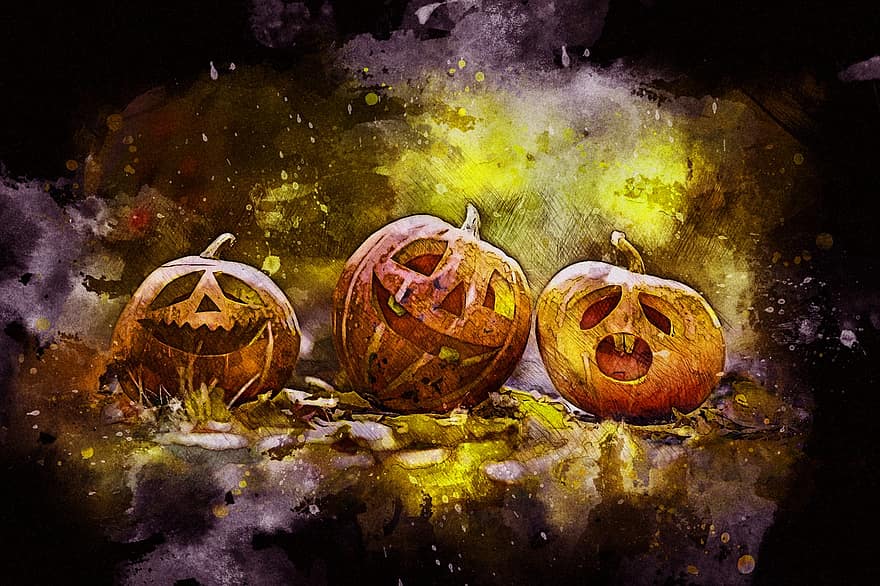 halloween, labu, jack-o'-lantern, dekorasi, lentera, berukir, tradisional, liburan, musim, gelap