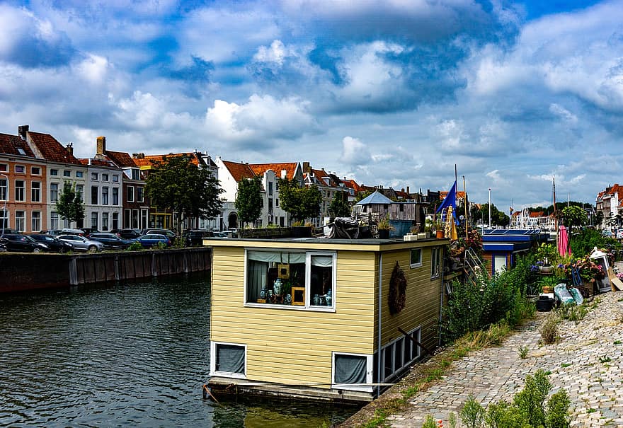 middelburg, māju laiva, kanāls, Nīderlande, Zēlande, pilsēta, kanālu