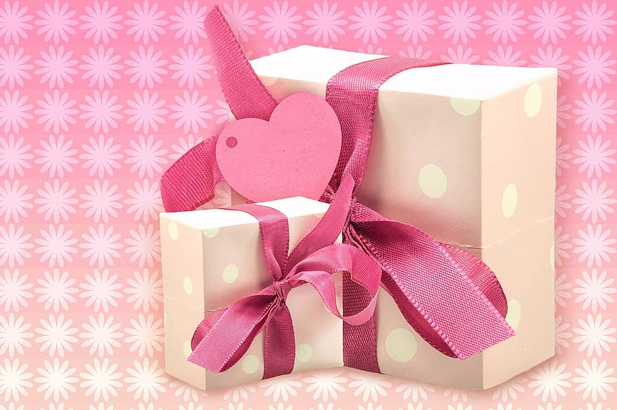 贈り物、カード、バックグラウンド、ピンク、願い事、ロマンチック
