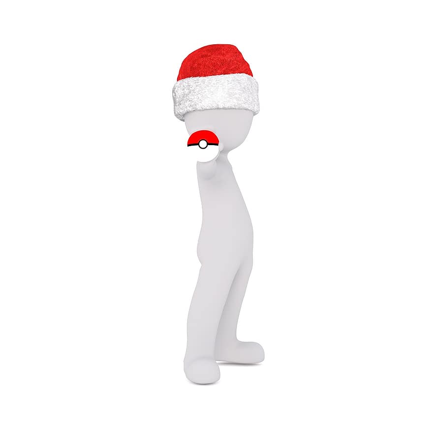 vit manlig, vit, figur, isolerat, jul, 3d modell, hela kroppen, 3d santa hatt, pokemon, spela, mobilspel