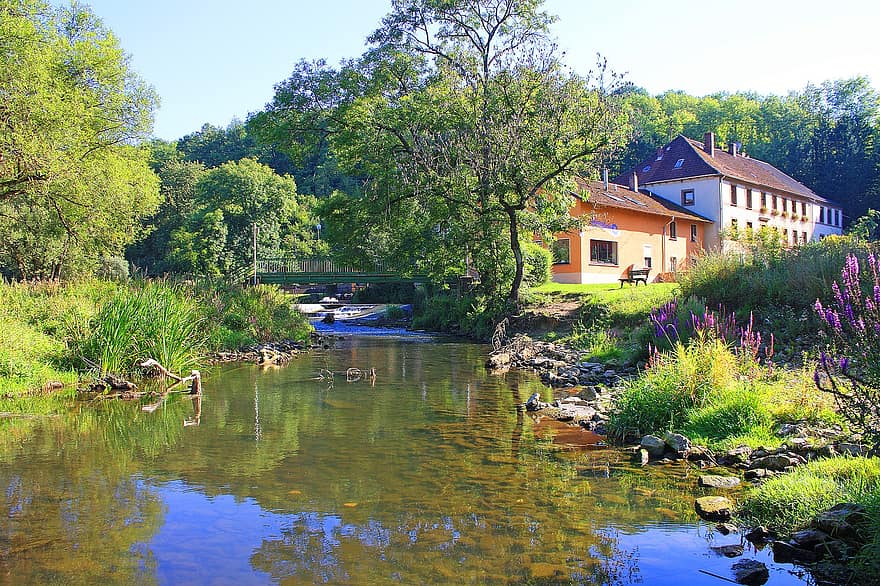 fiume, Nied, Wackenmühle, Saarland, idillio, natura, paesaggio, estate, mirroring, acque, riposo
