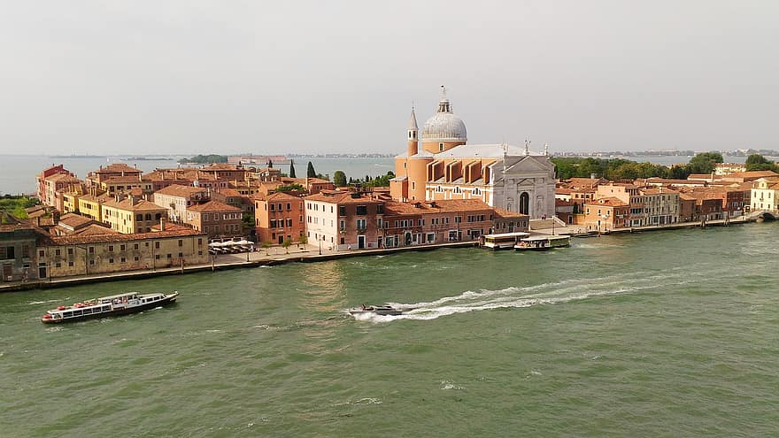 Church, Lagoon, Sea, Venice, Italy, Island, Architecture, Panorama, Travel, famous place, water