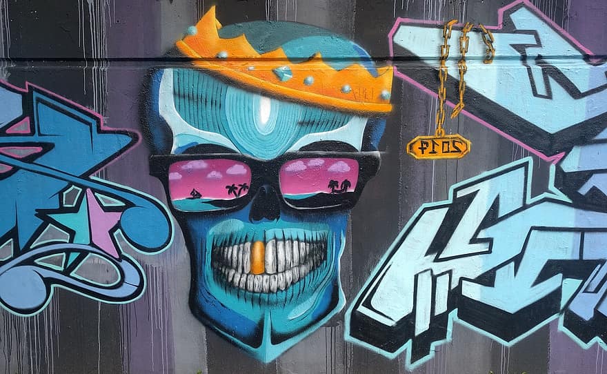 graffiti, crani i ossos creuats, corona