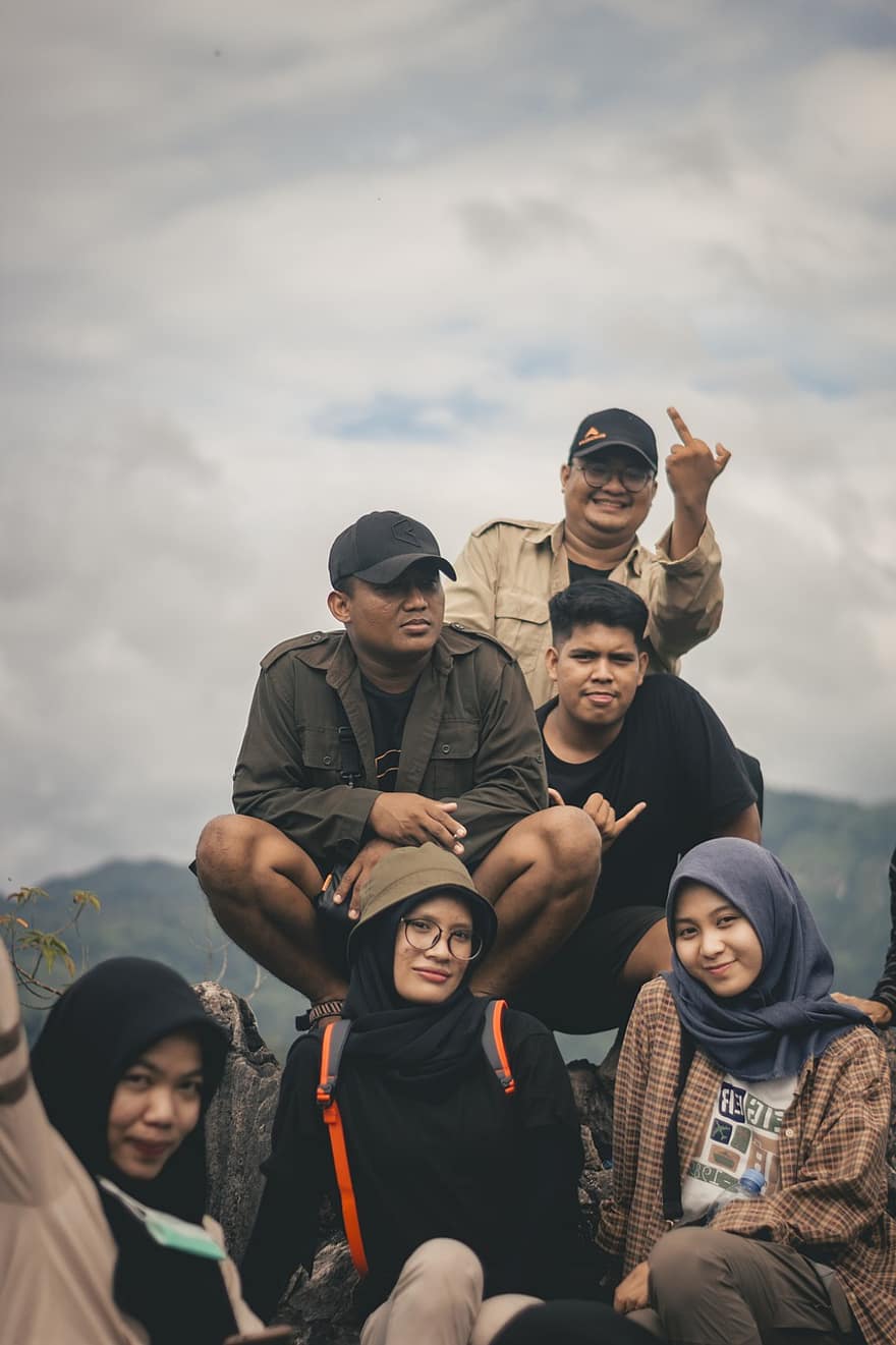 ludzie, Góra, las, Indonezja