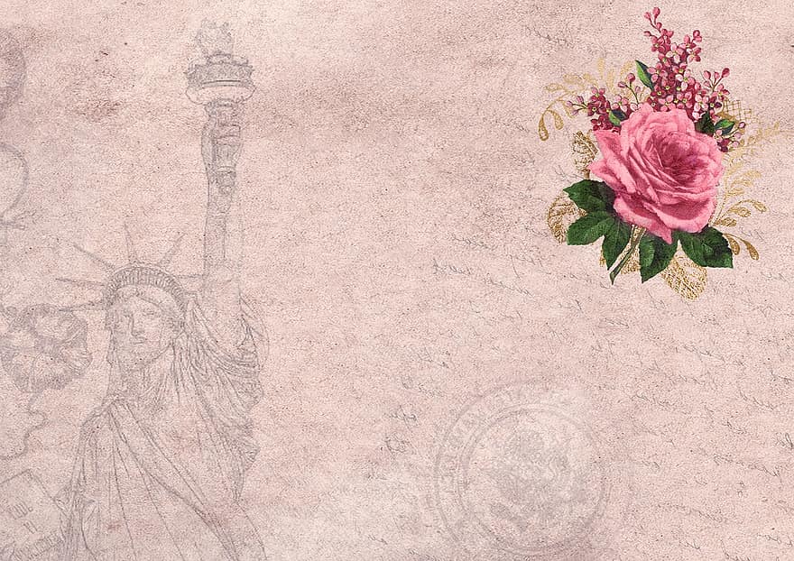 trandafiri, imagine de fundal, epocă, Statele Unite ale Americii, Statuia Libertății, scrapbooking, gol, spațiu copie, hârtie, decorativ, șablon