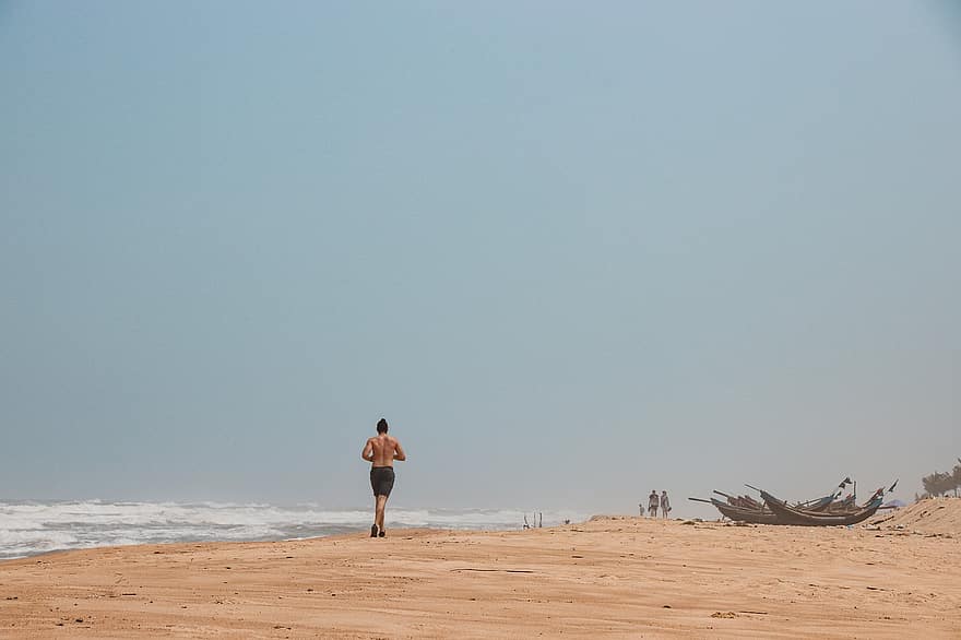 plaża, czynność, jogging, bieganie, ćwiczenie, dbanie o siebie, motywacja, aktywny, lato, zdatność
