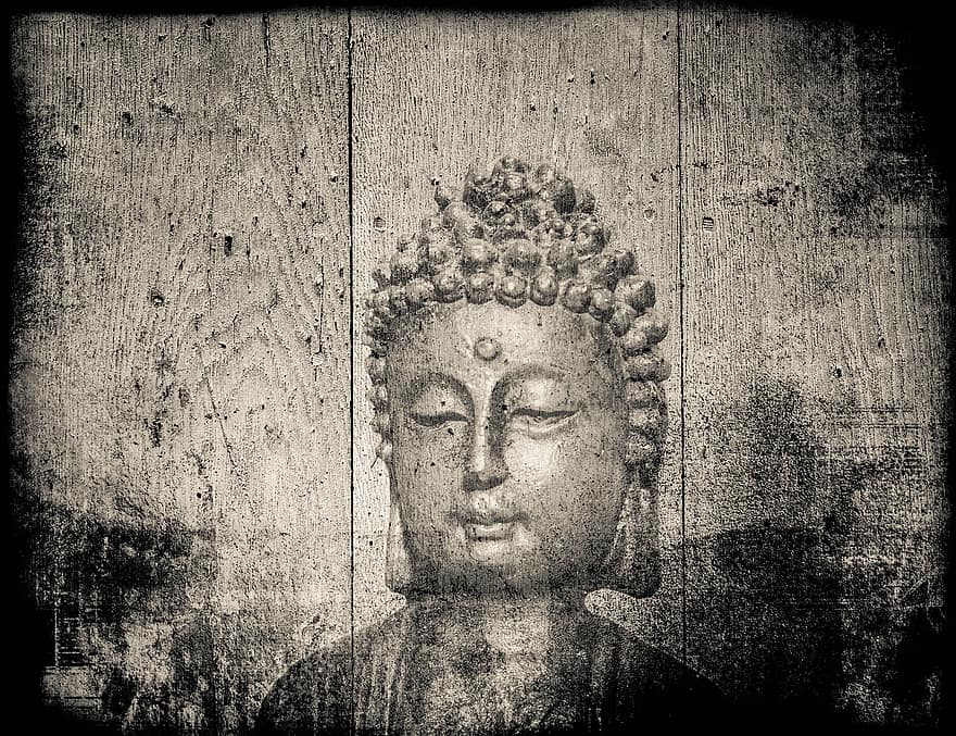 Буда, дърво, стар, античен, Дзен, медитация, йога, Почивка, будизъм, Фън Шуй, Картина върху дърво
