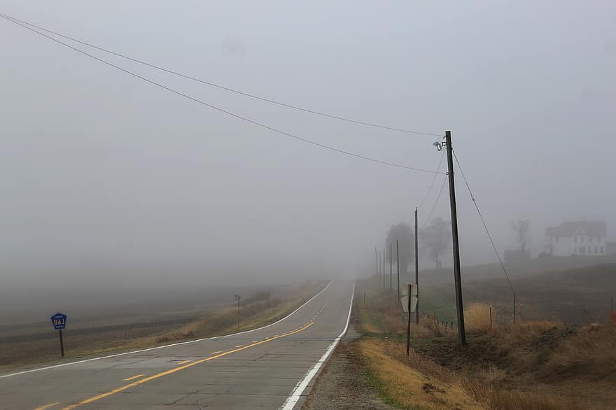 Dálnice, silnice, mlha, mimo, ponurý, řídit