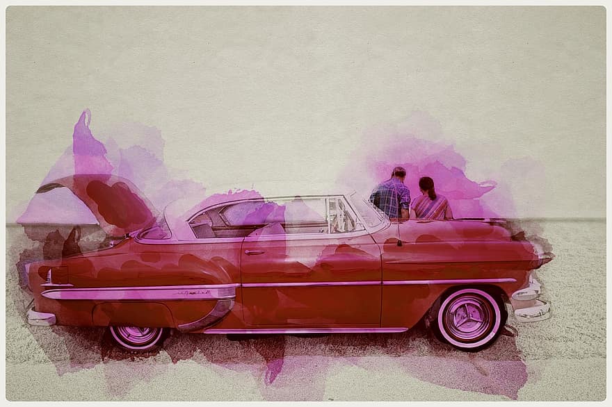 oldtimer, bil, transport, årgang, klassiker, kjøretøy, retro, amerikansk, nostalgi, gammel, digital kunst