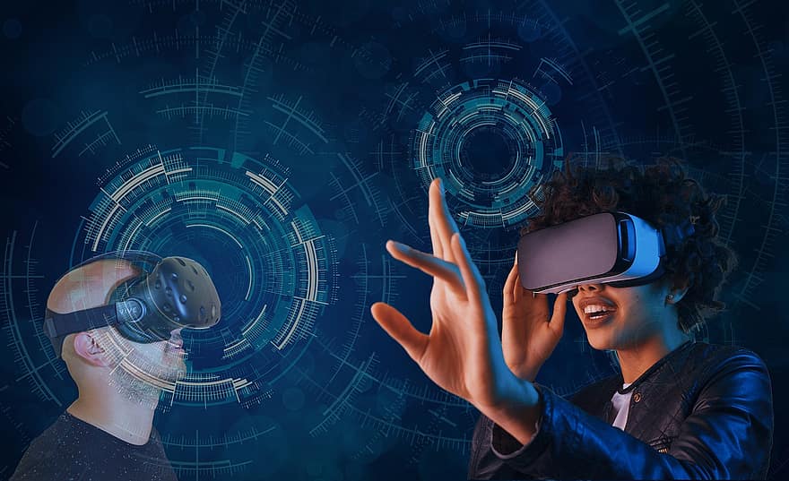 VR, 가상의, 현실, 메타버스, 헤드폰, 여자