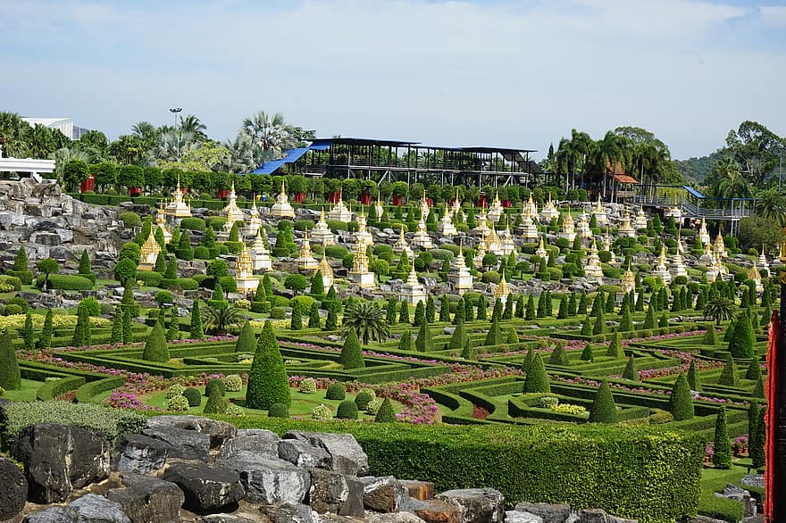alberi, labirinto, giardino, Pattaya, Villaggio Nongnok, turismo