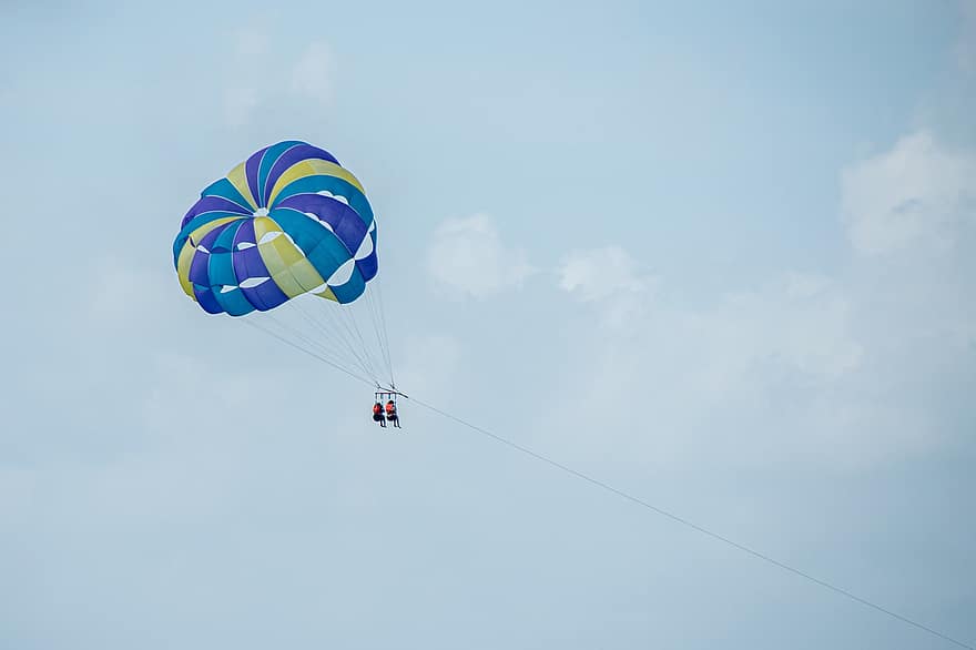 parasailing, paraşüt, gökyüzü, macera, yeniden yaratma, spor, aktivite, su sporu, bulutlar, uçuş, ekstrem Sporlar