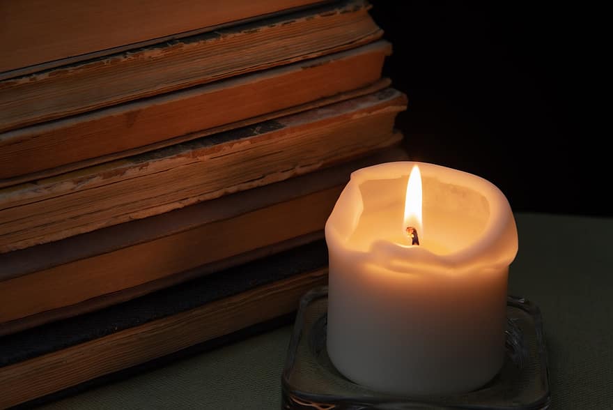 Still Life, Candle, Book, Vintage, Light, Hourglass, Dark, Leather, Tome