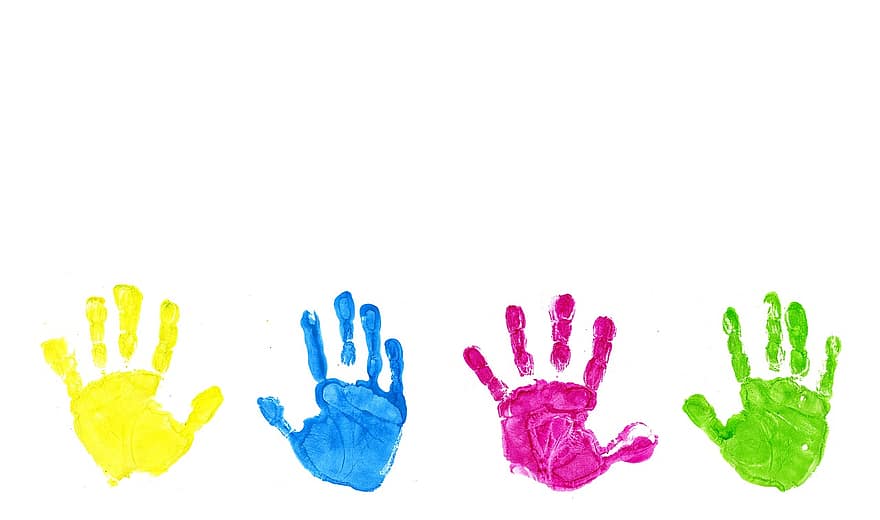 手、子供の手、子供、カラフル、色、ペイント、再版、遊びます