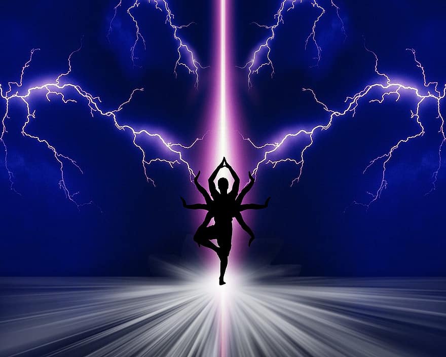 macht, geest, stralen, licht, dwingen, hemel, storm, nacht, lichten, universum, yoga