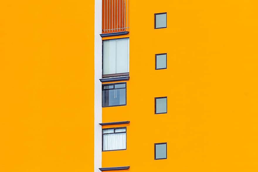 bygning, orange, arkitektur, gulve, vinduer, glas vinduer, orange maling, orange bygning