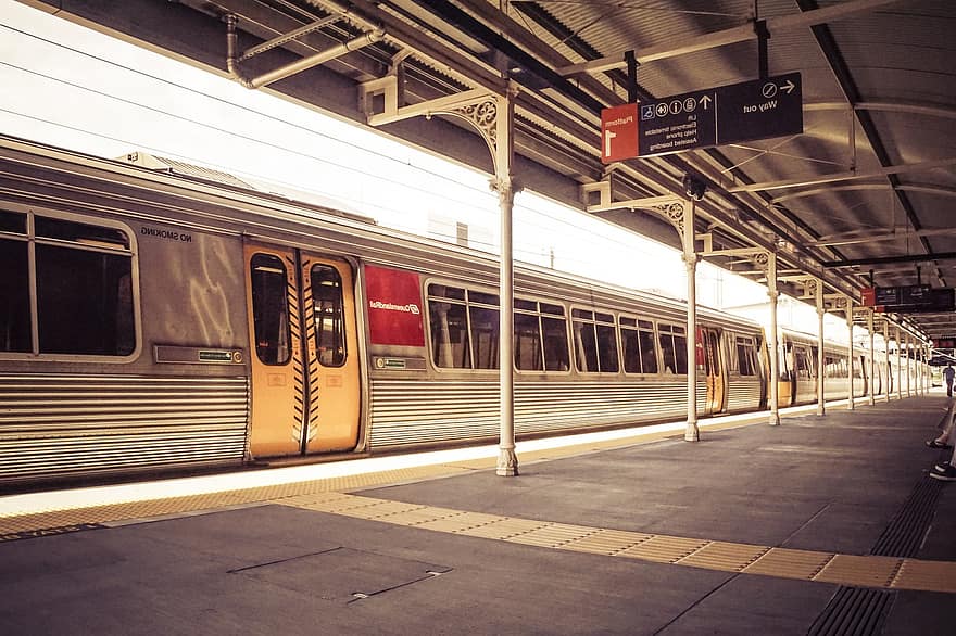 treno, stazione ferroviaria, Brisbane, città, Australia, trasporto, urbano, piattaforma, mezzi di trasporto, stazione della metropolitana, modalità di trasporto