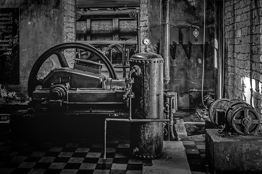 Machine, Equipment, Industrial, Factory, Renovated, Vintage, Black And White, industry, machinery, old, metal