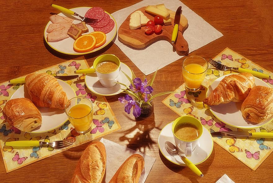 desayuno tardío, desayuno, Pascua de Resurrección, celebracion, comida, celebración de pascua, carne, mesa, un pan, gastrónomo, cuerno