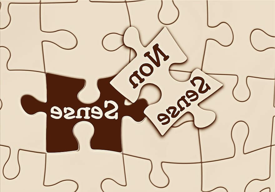 puzzle, sens, absurdité, utile, stupide, sottises, bêtises, substance, importance, pensées, des idées