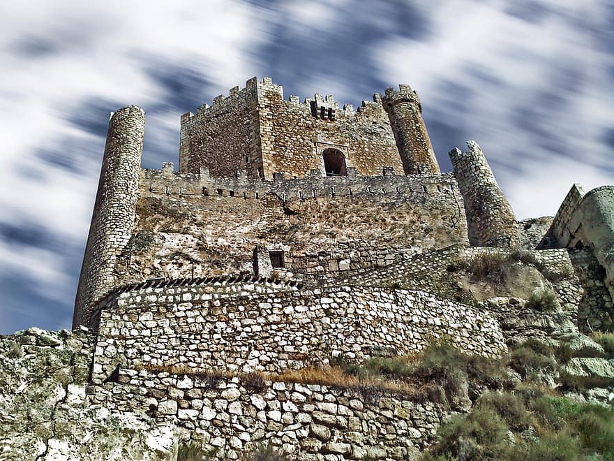 قلعة ، في العصور الوسطى ، مراقبة ، تاريخي ، حصاة ، إسبانيا