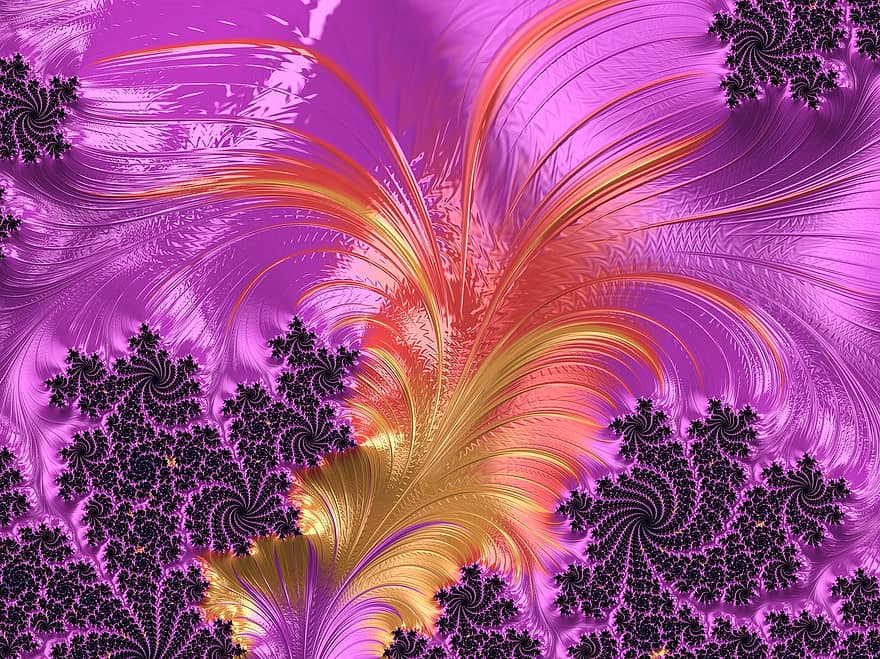 fractal, hinchado, pluma, Art º, obra de arte, púrpura, rosado, naranja, fantasía, digital, generado