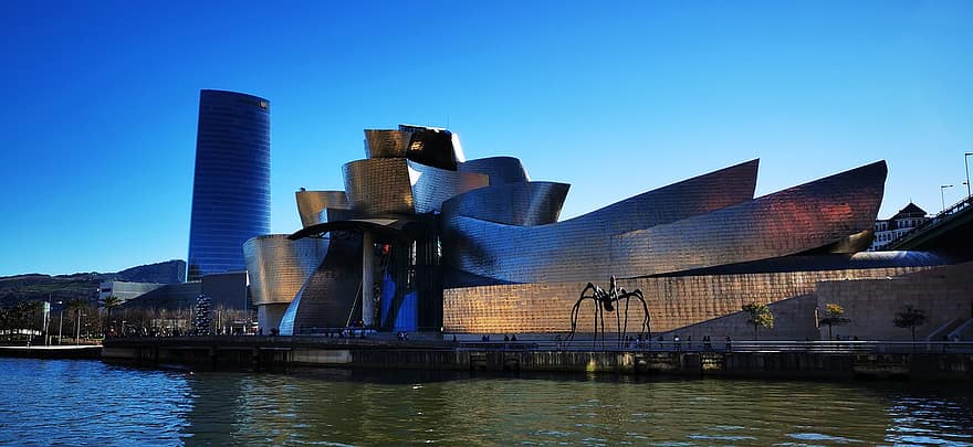 museu, cidade, turismo, Espanha, bilbao, Guggenheim, arquitetura, lugar famoso, arranha-céu, paisagem urbana, noite