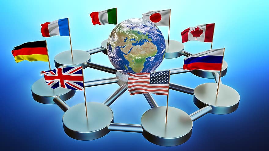 Государства G8, Промышленно развитые страны, флаги, 3d