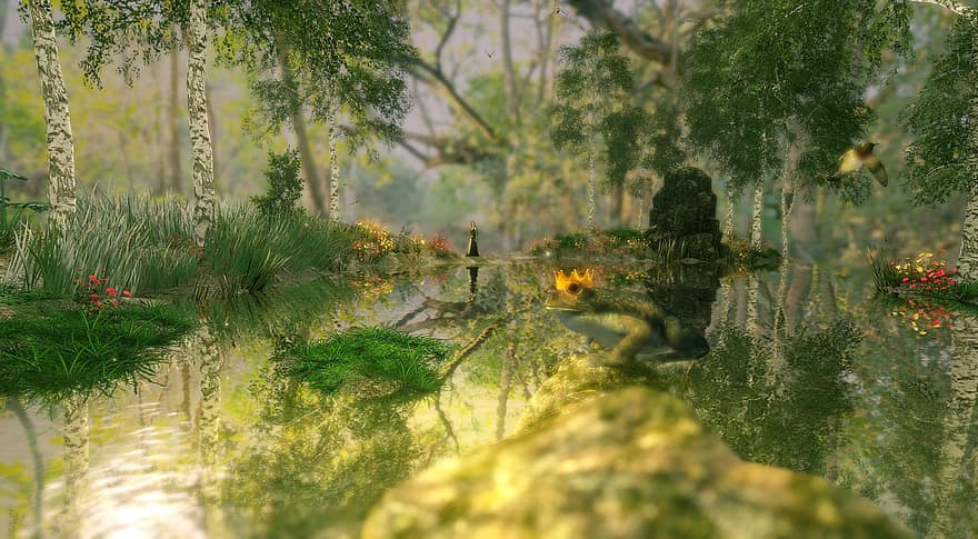 Frog, Prince, Princess, Crown, Pond, Forest, Toad, King, Water, Fairytale, Nature