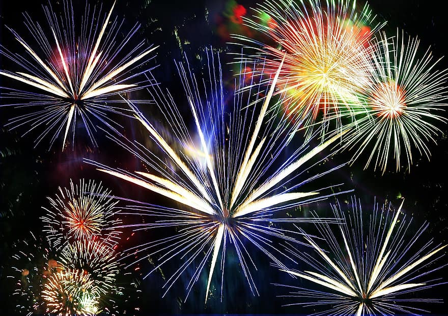 fuegos artificiales, cohete, noche, luces, explosión, Sylvester, color, lluvia de chispas, Vispera de Año Nuevo, día de Año Nuevo, explosiones