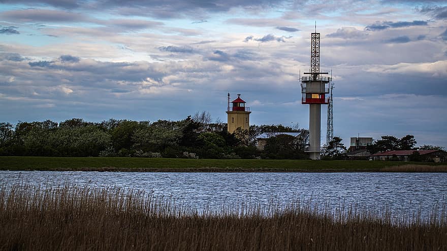 Lighthouse, Tower, Baltic Sea, Coast, Weather Station, Westermarkelsdorf, water, architecture, blue, construction industry, shipping