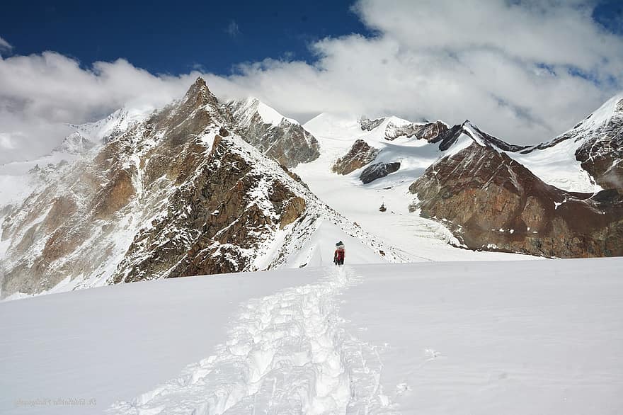 гора, зима, природа, путешествовать, исследование, на открытом воздухе, время года, снег, Калинди Кхал, горный переход, горный перевал, пик