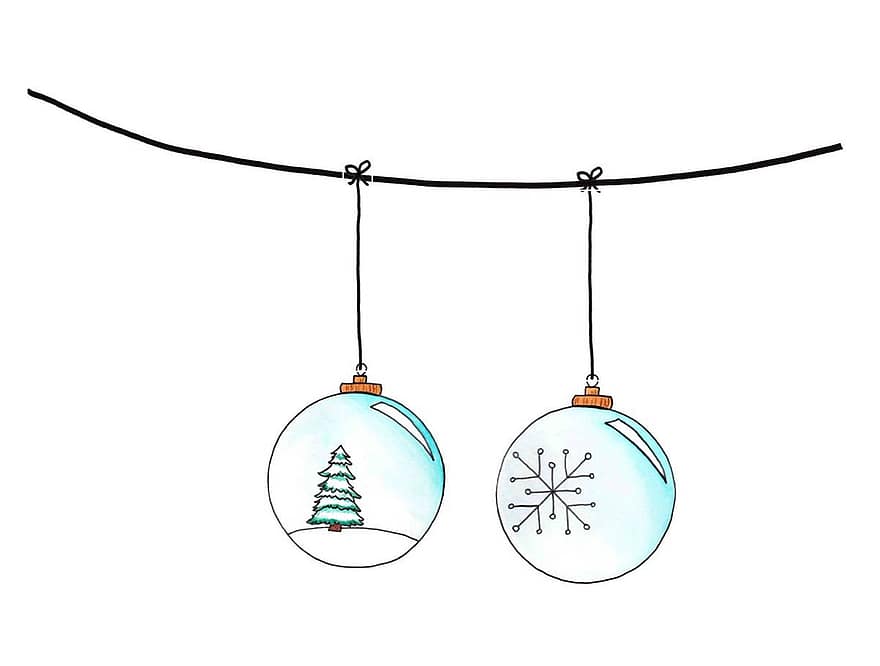 Doodles, Baubles, Christmas, Christmas Balls, Snowflake, Christmas Tree, Christmas Ornaments, Christmas Decorations, Winter, Tree, Snow