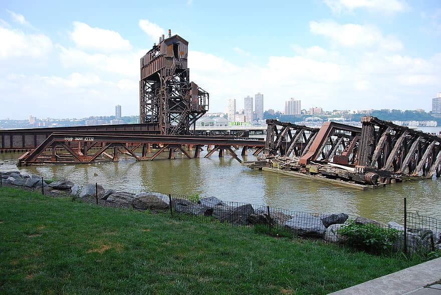 ponte, fiume, punto di riferimento, struttura, vecchio, storico, lungomare, parco lungo il fiume, fiume Hudson, 69th Street Transfer Bridge, Ferrovia Centrale di New York
