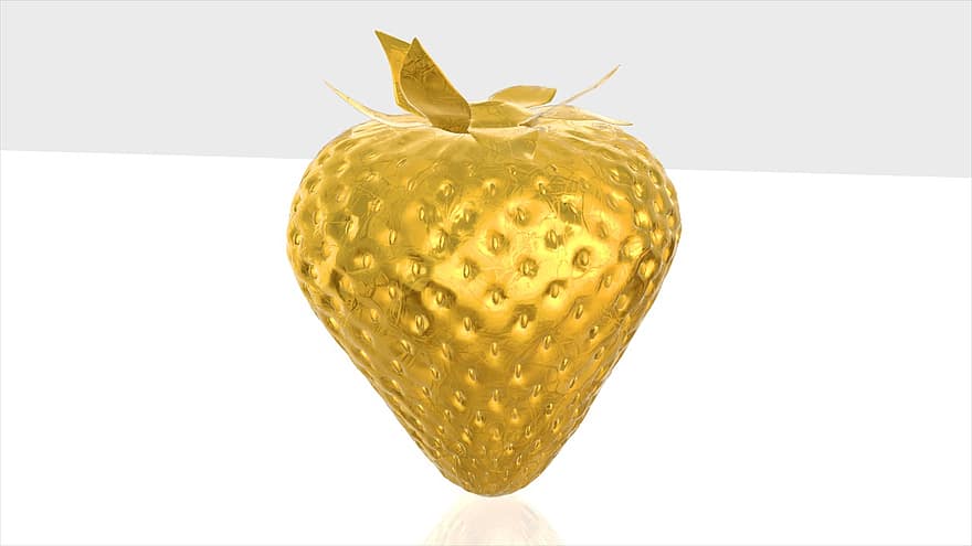 ovoce, zlato, Zlatý objekt izolovaný, Zlaté předměty, zlaté jahody, zlatý, Zlaté ovoce, zdraví, zdravý, životní styl, jeden