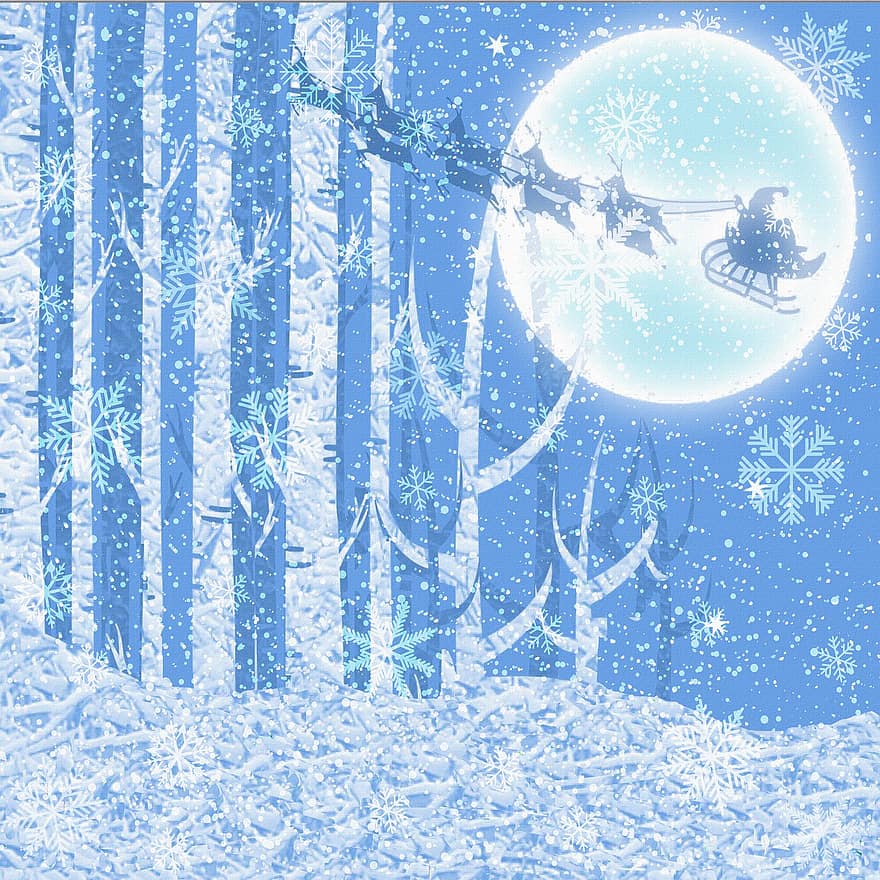Papai Noel, floresta, flocos de neve, arvores, Natal, papel digital, inverno, neve, árvore, invernal, fundo
