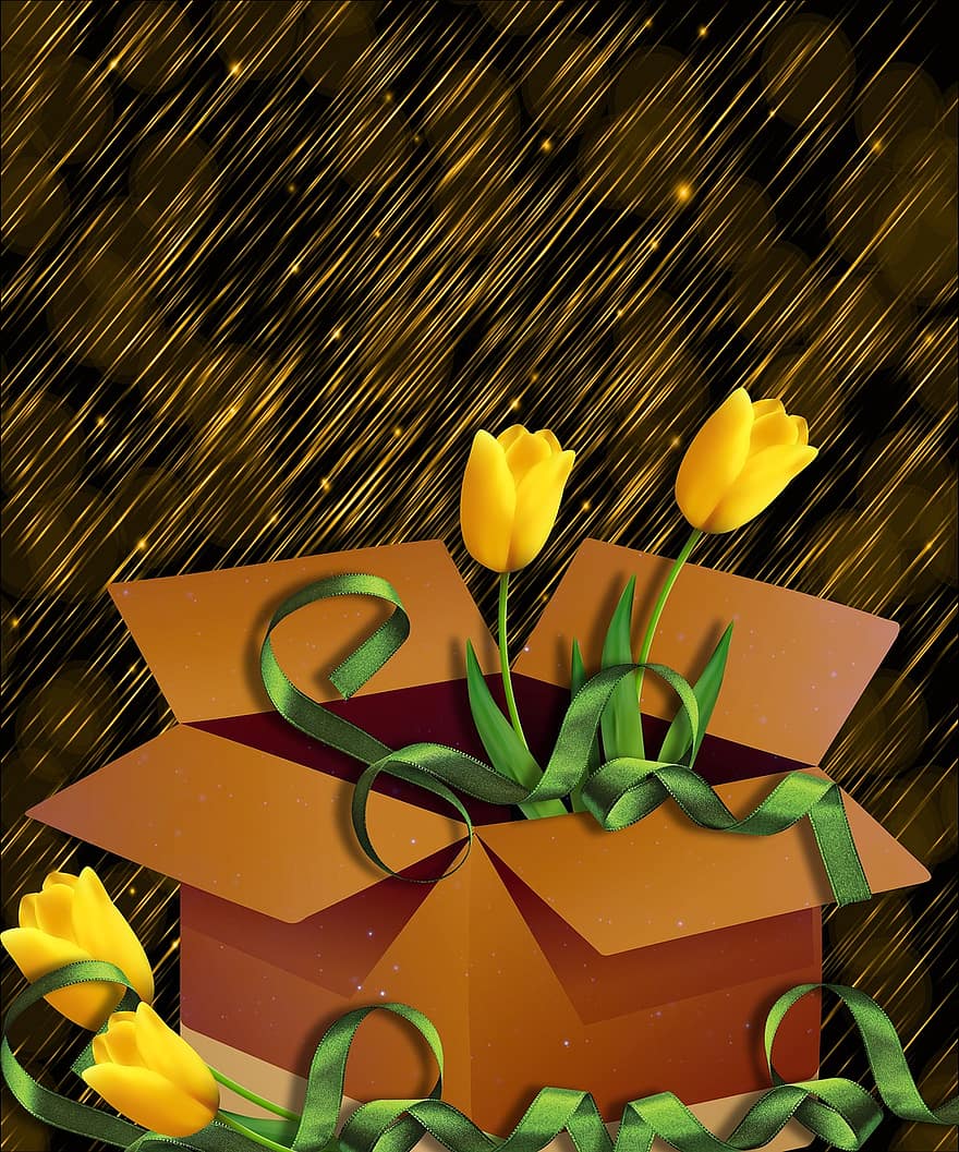 conception, fleurs, boîte, Contexte, romantique, tulipe, fleur, bokeh, carte