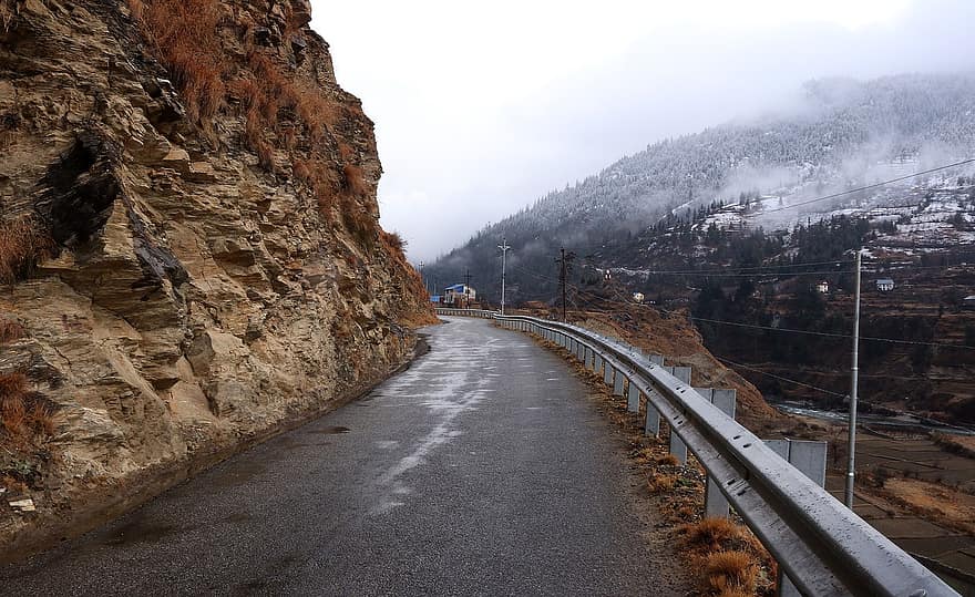 Droga, Autostrada, góry, zimowy, śnieg, Natura, krajobraz, Autostrada Karnali, jumla, Karnali