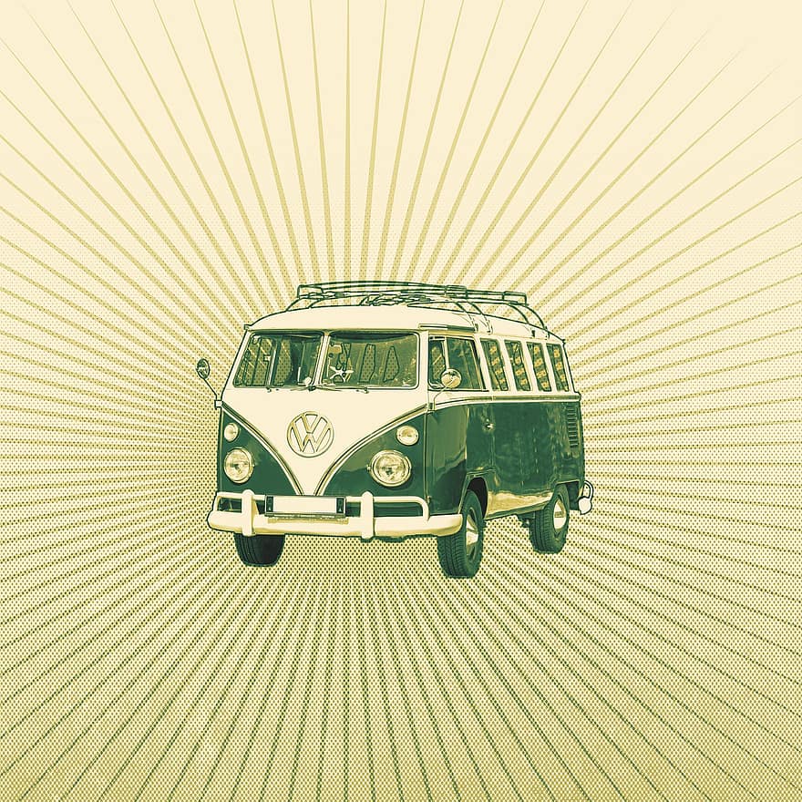 vw bulli, người cắm trại, Volkswagen, Van cổ điển, xe cổ, phương tiện, áp phích, lý lịch, sùng bái, 1970