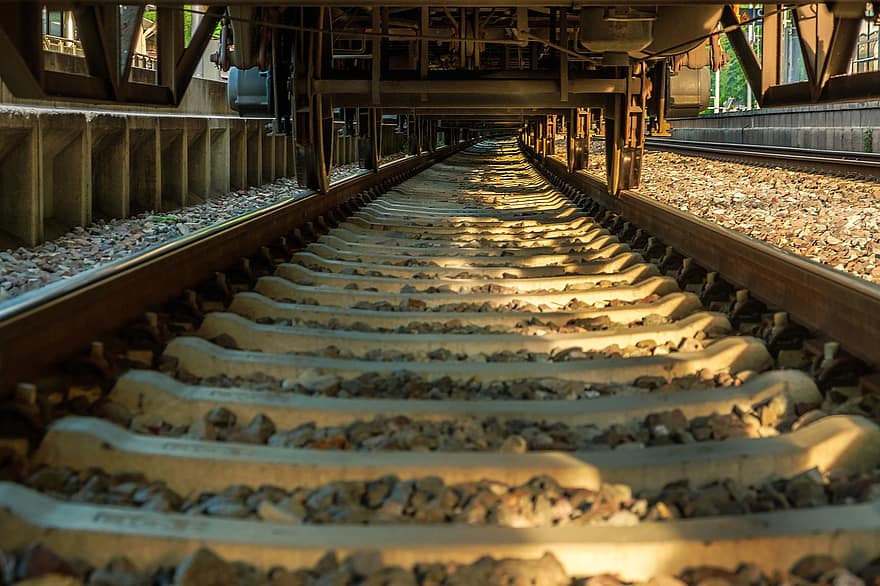 vagon, cale ferată, de Jos, printre, urmări, în pistă, foc mic, perspectivă, șină, track bed, tren