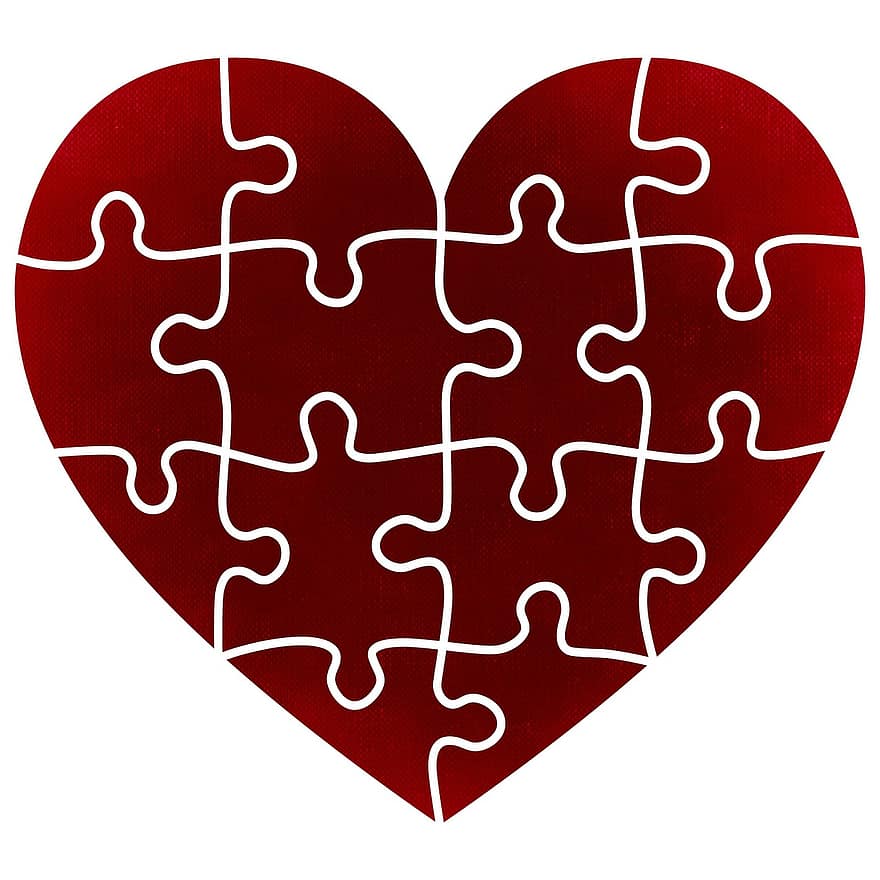 심장, 퍼즐, 퍼즐 조각들, 애정, 발렌타인 데이, 인사말 카드