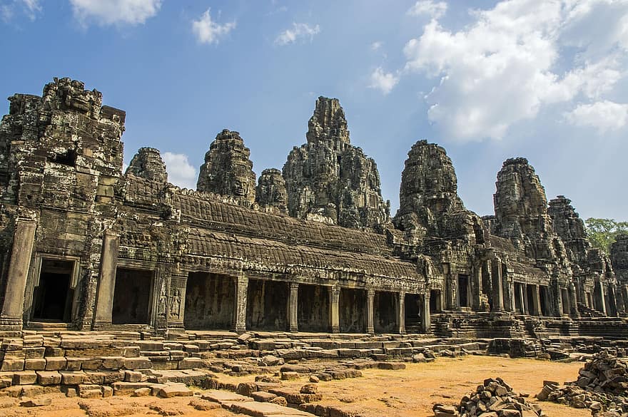 バイヨン寺院、仏教寺院、カンボジア、寺院、建築、アジア、有名な場所、歴史、仏教、古い破滅、文化