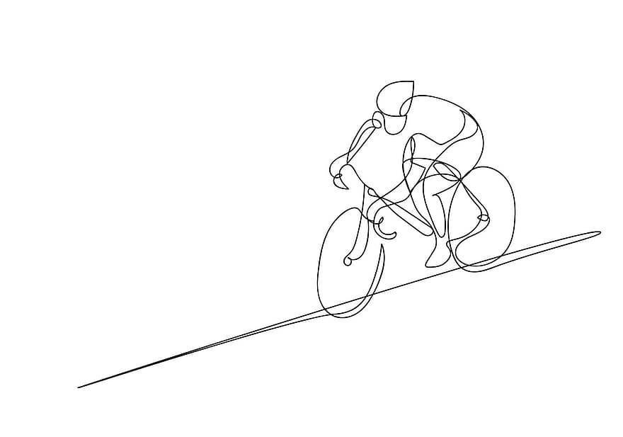 자전거, 활동, 그림, 라인 아트, 사이클링, 자전거 타는 사람, 스포츠, 벡터, 삽화, 속도, 주기