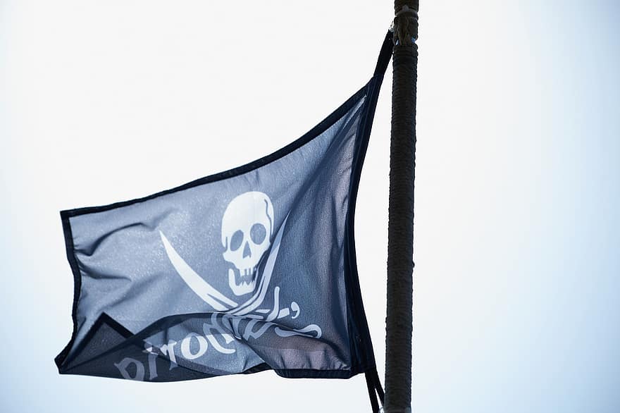 vlag, piraat, schedel, schip