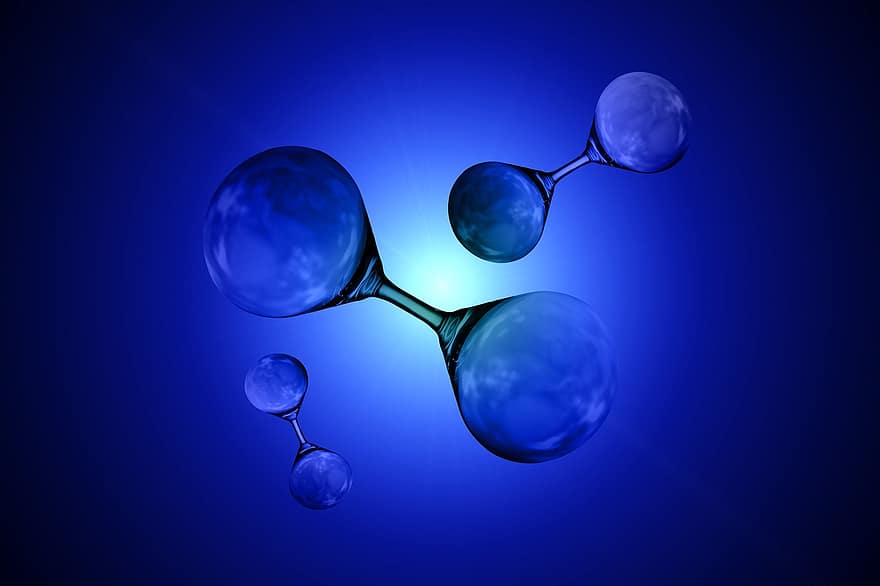 kemi, molekyler, h2, hydrogen, Molekylært hydrogen, partikler, gas, element, videnskab, atom, blå