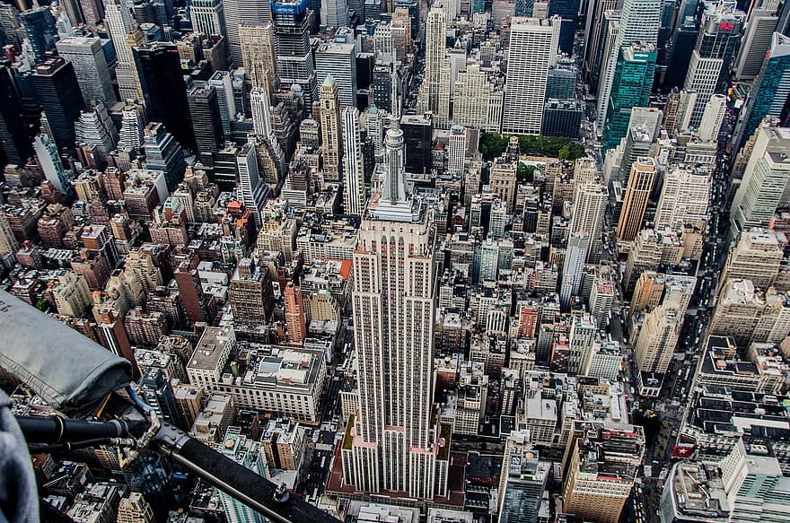 뉴욕시, 시티, 건물들, 고층 빌딩, 대주교, 도심, 도시의, 현대, 전망, 파노라마, 맨해튼