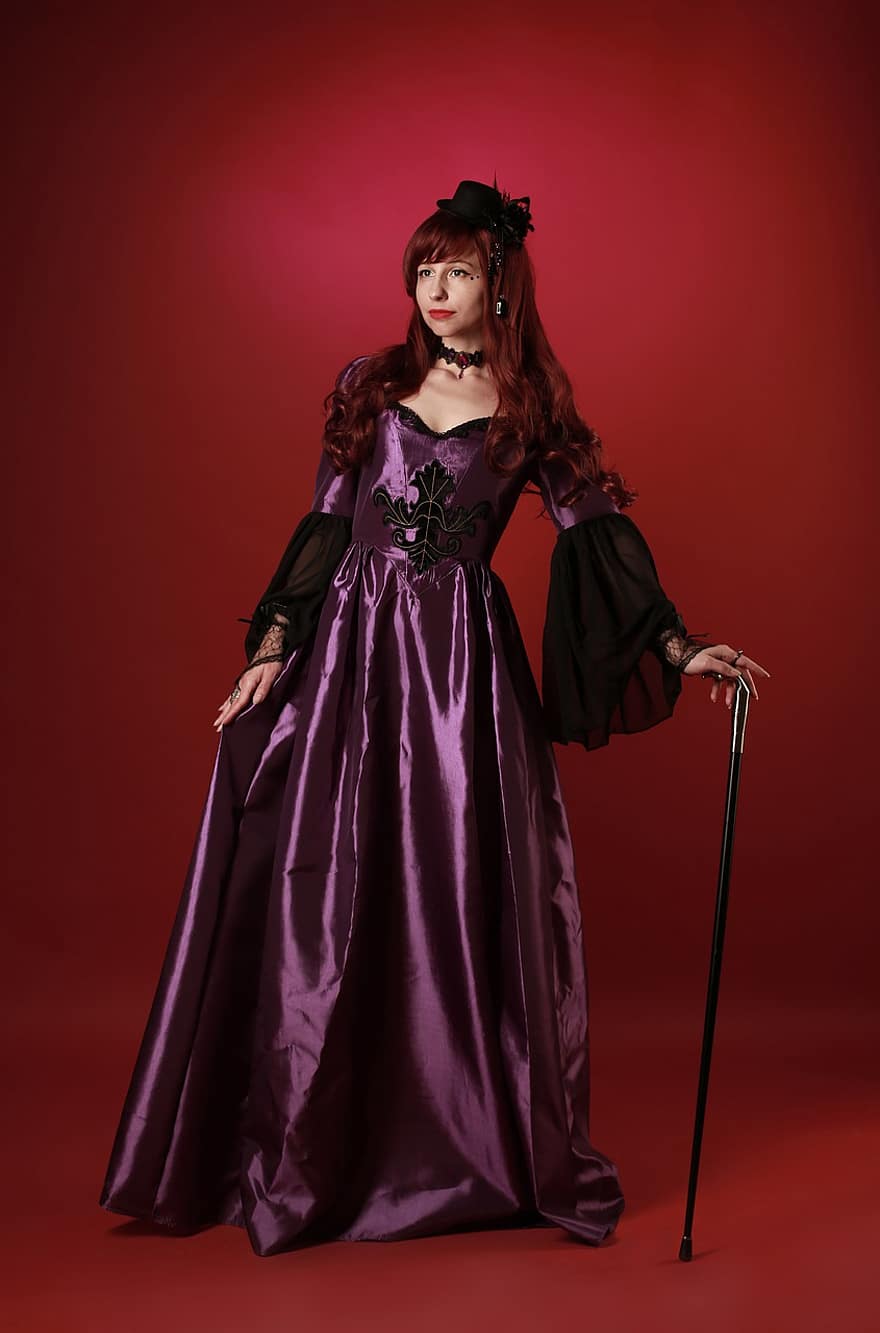 era victoriană, gotic, Cosplay, doamnă, rochie, secolul al 19-lea, baston, Doamnă cu baston, capac, imagine, Moda victoriană