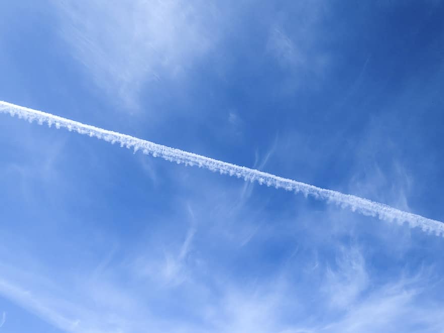 Sky, Blue, Trace Of The Plane, A Condensation Trail, Clouds, Background, Weather, Harmony, Desktop, Nature, Environment