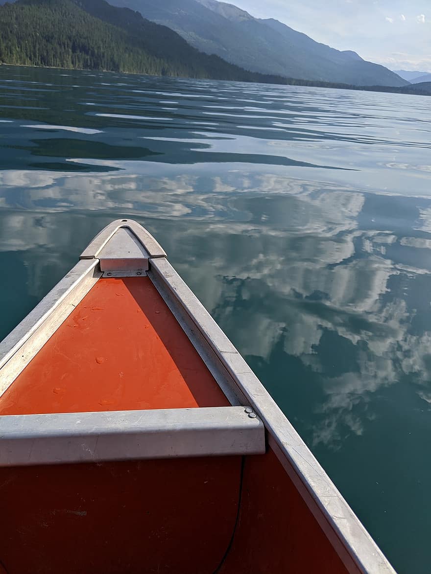 kanot, paddla kanot, våg, reflexion, öring sjö, paddla, natur