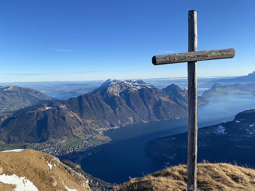 кръст, кръст на върха, природа, планини, Швейцария, на открито, пътуване, планина, планински връх, пейзаж, син